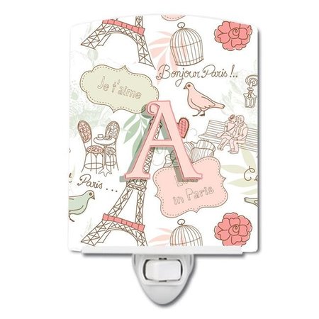 CAROLINES TREASURES Carolines Treasures CJ2002-ACNL Letter A Love in Paris Pink Ceramic Night Light CJ2002-ACNL